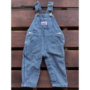 Round House Brand Baby Bib Overalls 24M Hickory Stripe 100% Cotton Brass Hook